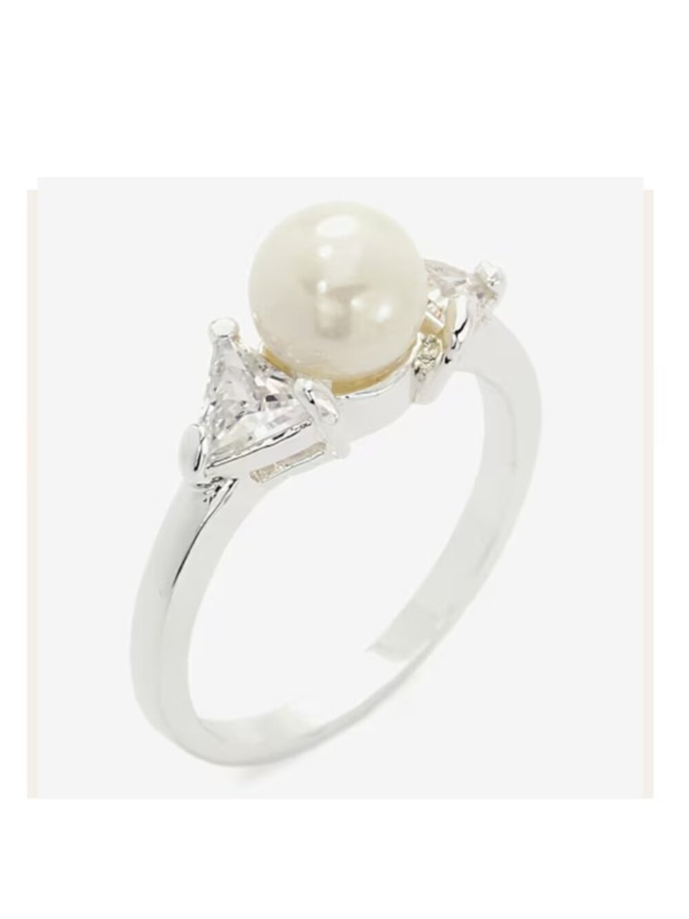 Sparkle Allure 3-Stone Pearl & CZ Cocktail Ring | Silver Over Brass | Elegant St